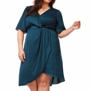 Dex 3X Teal faux wrap dress